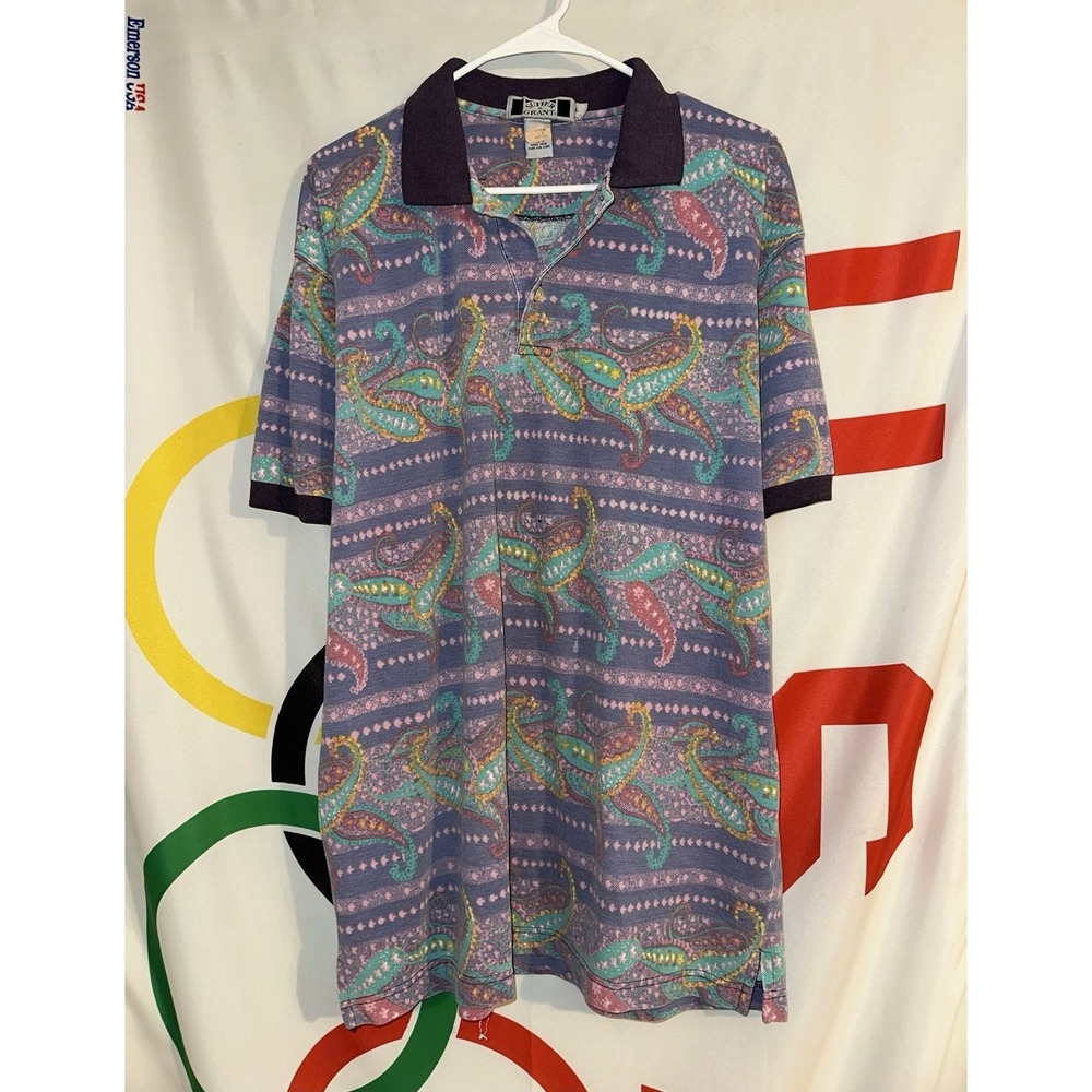 Vintage Sutter Grant Polo Shirt Large Multicolor Paisley 90s Cotton Golf